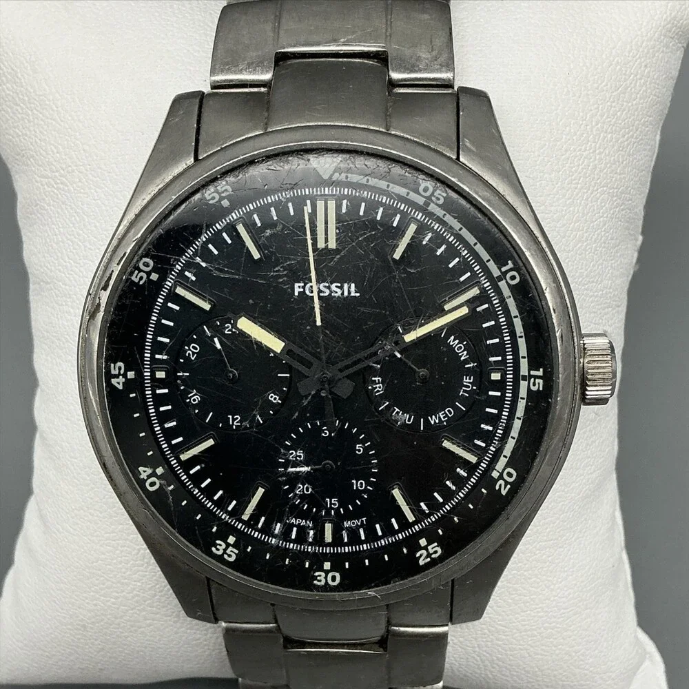 Fossil Belmar Mens Watch 42mm Black Dial Multifunction FS5575 New Battery 8.5
